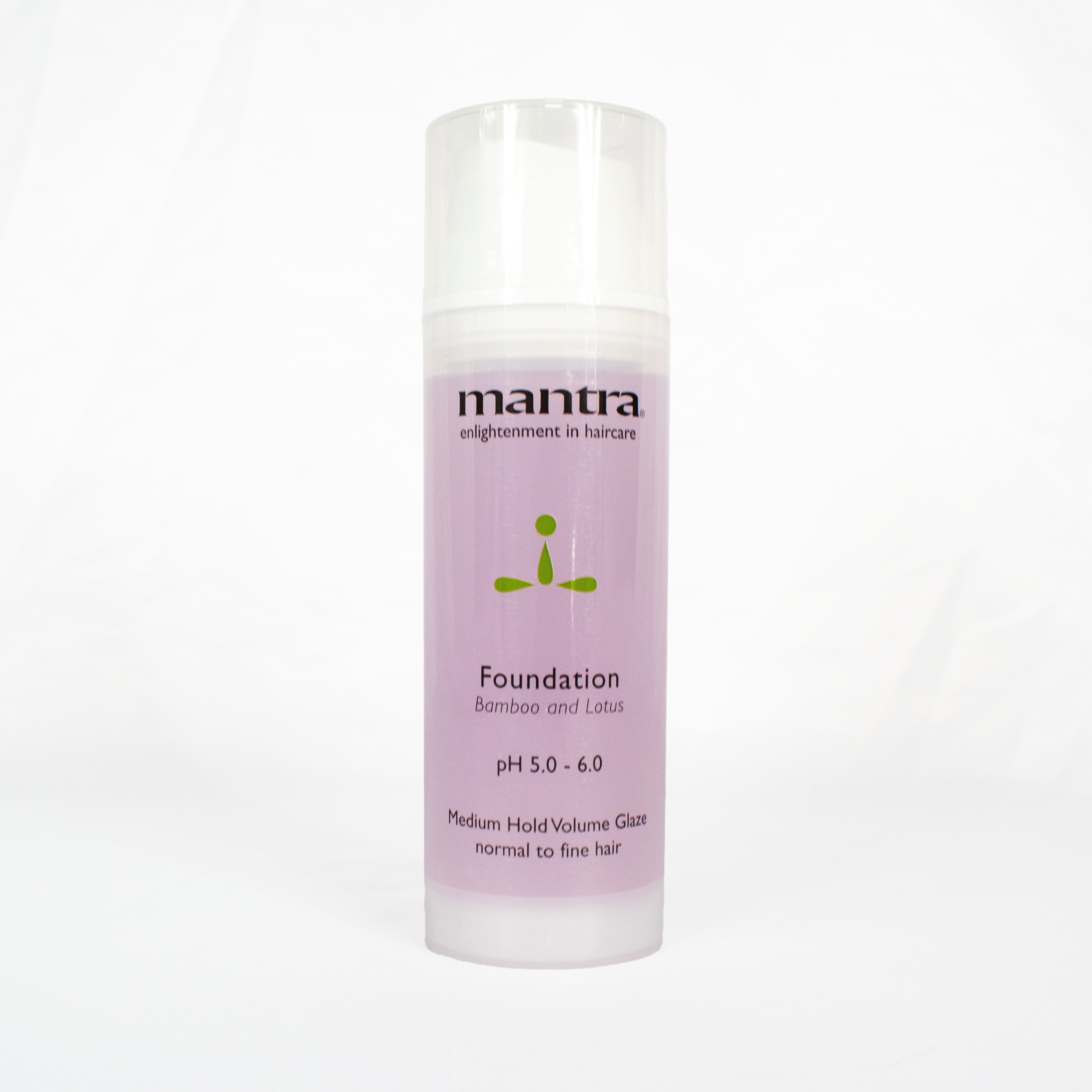 Mantra Foundation Volume Glaze in a pale lavender 8 oz pump bottle, plain white background