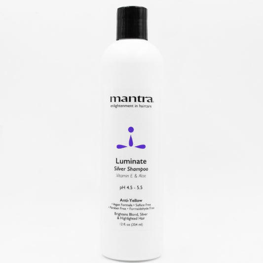 Mantra Luminate Silver Shampoo 12 oz bottle on white background