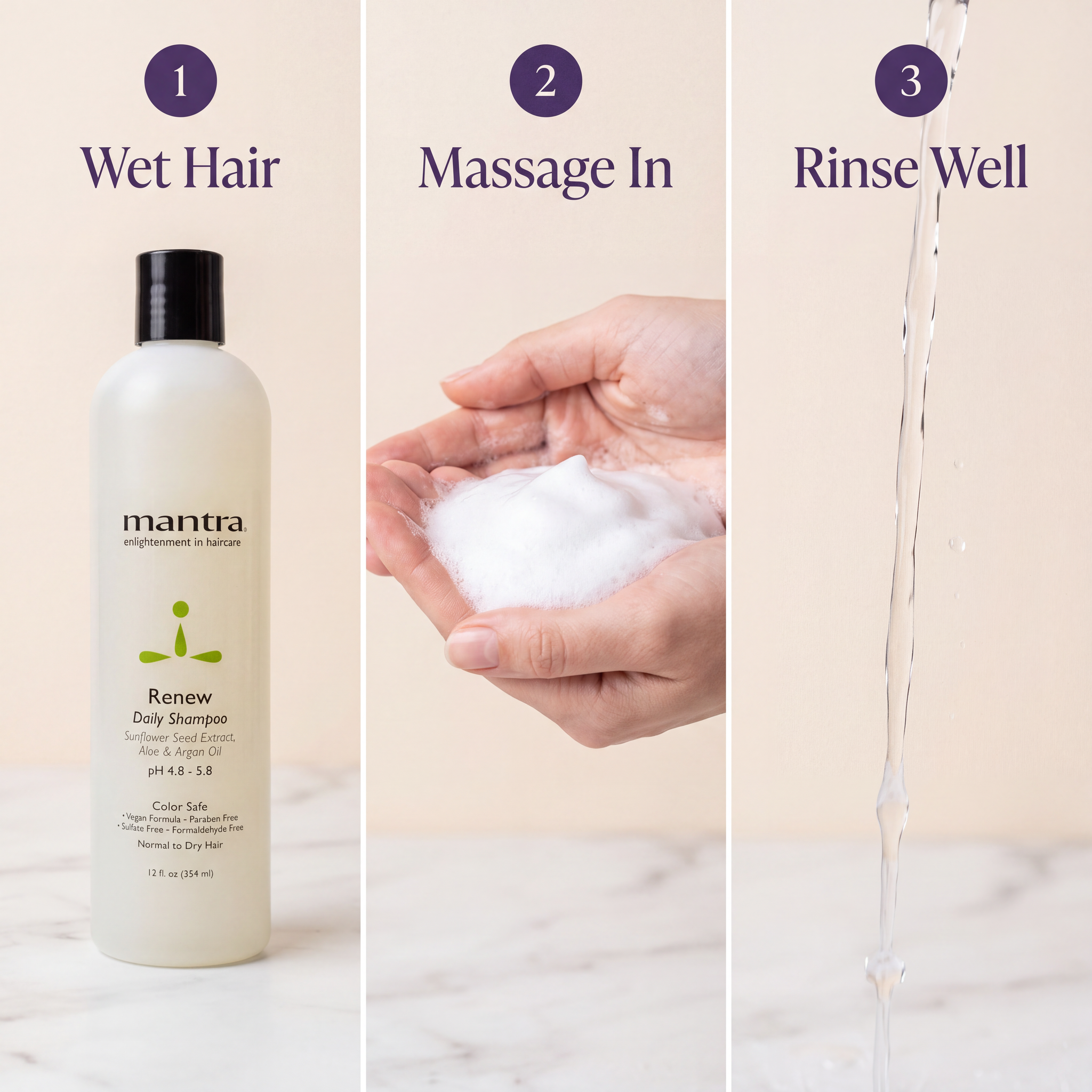 Mantra Renew Daily Shampoo — howto panel