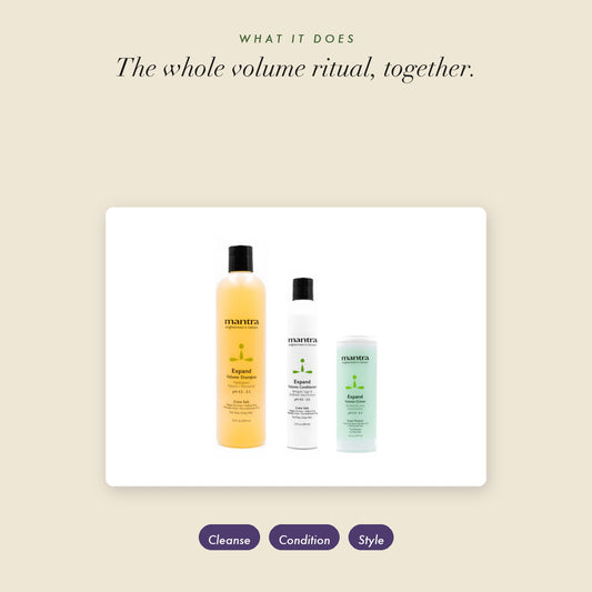 Mantra Volume Trio — the three products in the set